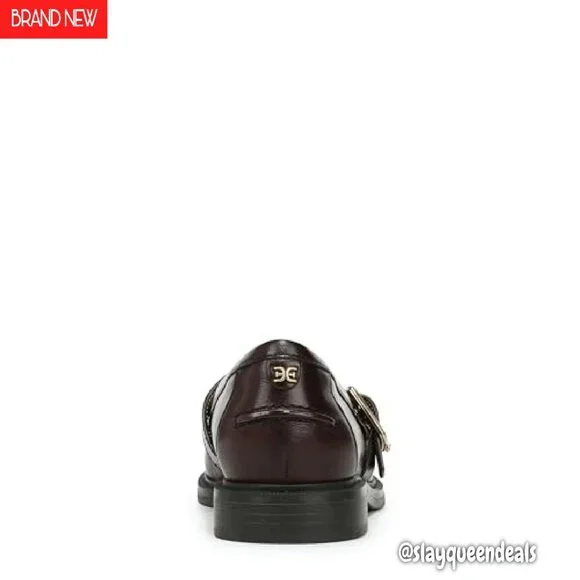 T-Strap Loafers with Oversized Buckle, Slip-On Style, 0.875 Inch Heel